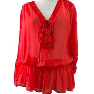 Frank Lyman Red Lace-Up Blouse RenFair Costume Pirate 10